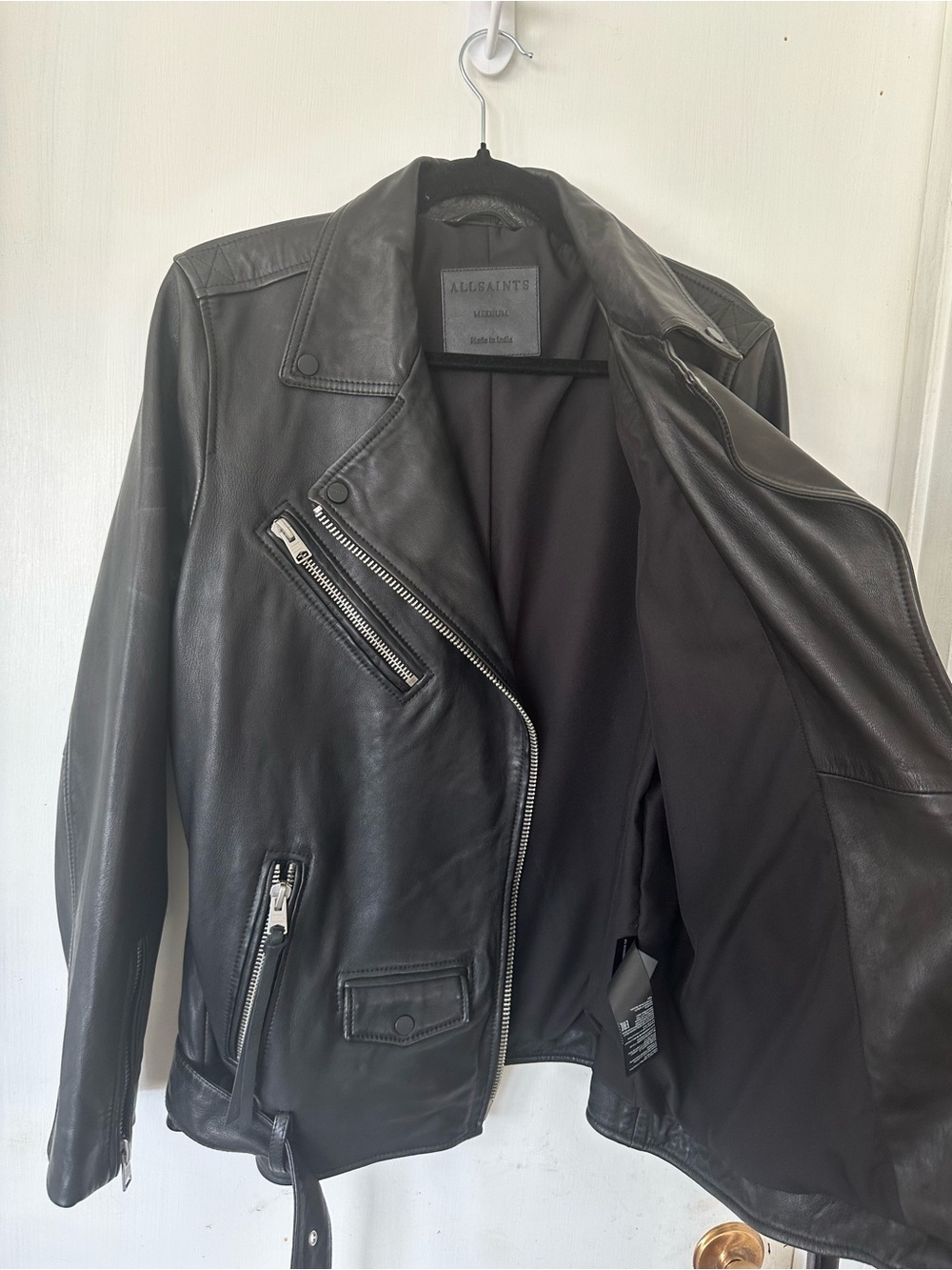All Saints Oversized Billie Biker Black Leather Moto Jacket Womens Size M - Picture 10 of 10